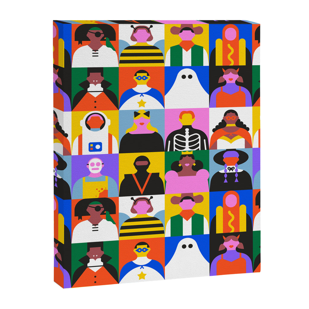 Diverse people in halloween costume pattern Canvas Print Gallery Image 8