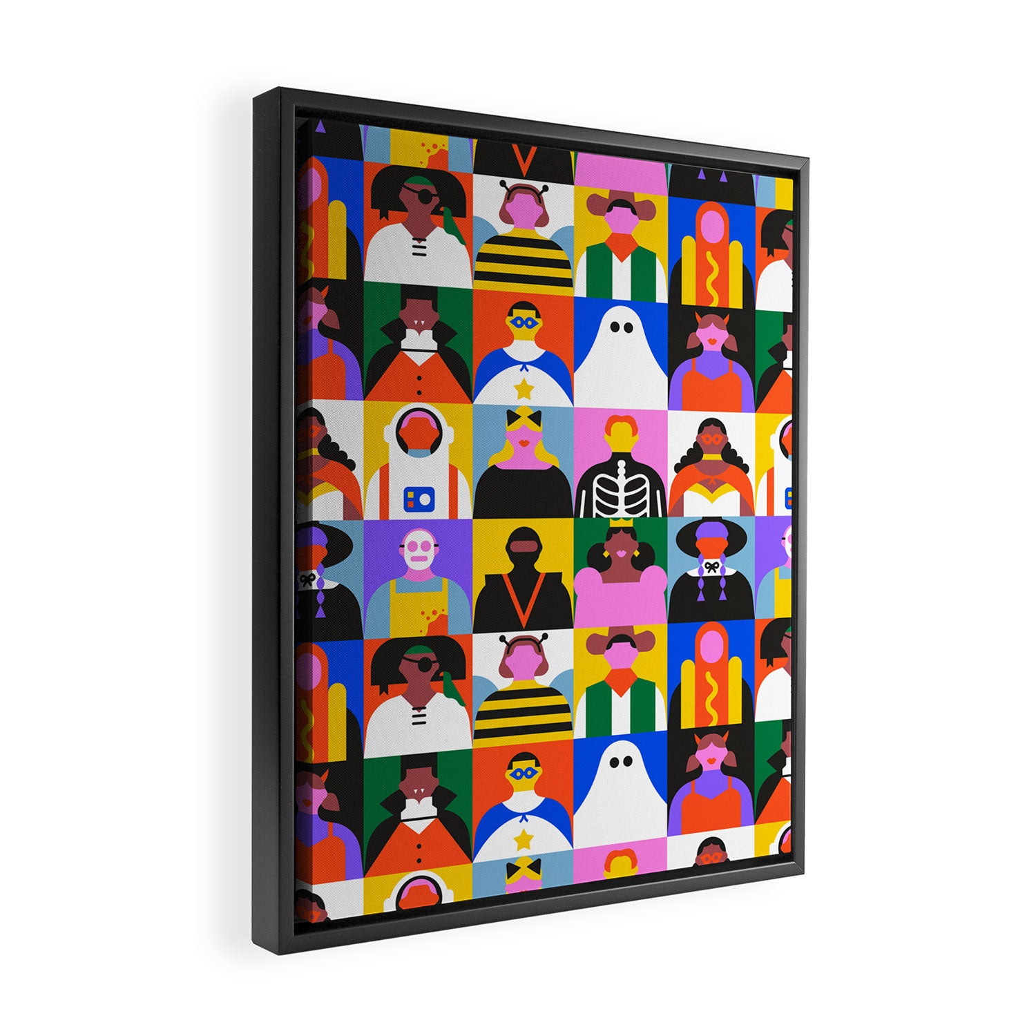 Diverse people in halloween costume pattern Framed Canvas Print Gallery Image 2