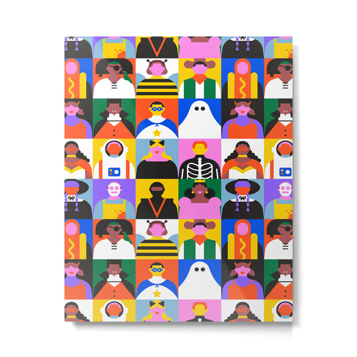 Diverse people in halloween costume pattern Metal Print Gallery Image 1