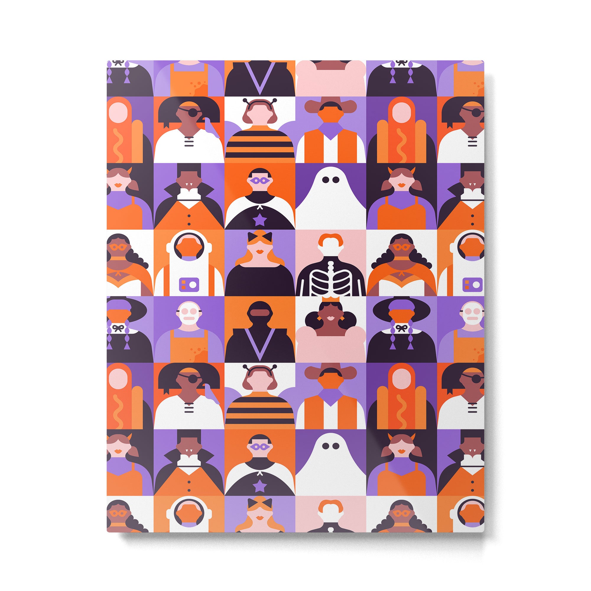Diverse people in halloween costume pattern Metal Print Gallery Image 6