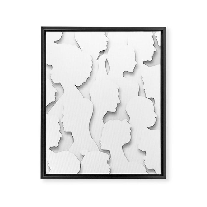 Diverse people paper cut crowd pattern Framed Canvas Print Gallery Image 1