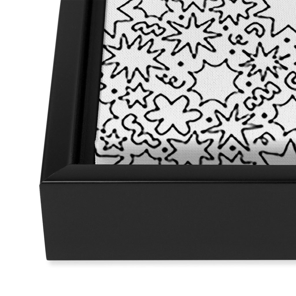 Fun black and white cartoon doodle art pattern Framed Canvas Print Gallery Image 3