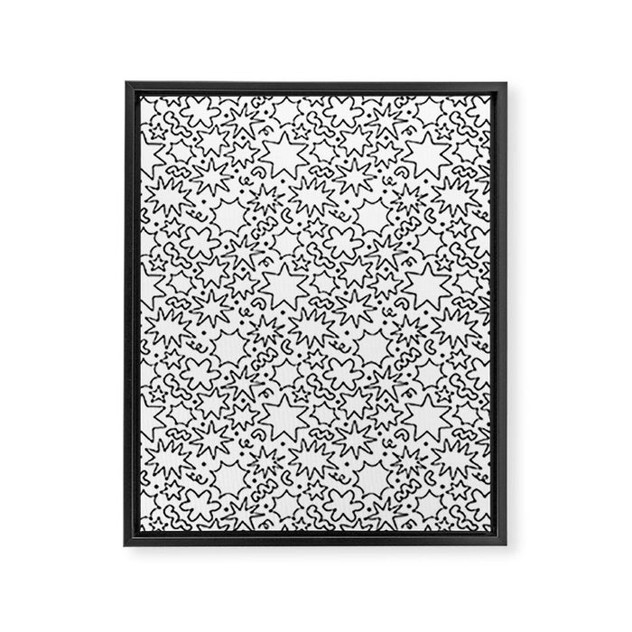 Fun black and white cartoon doodle art pattern Framed Canvas Print Gallery Image 1