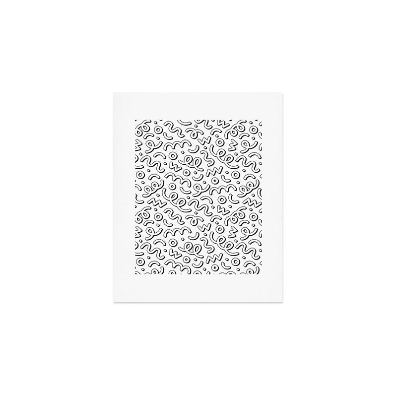 Fun black and white cartoon doodle pattern Art Print Gallery Image 1