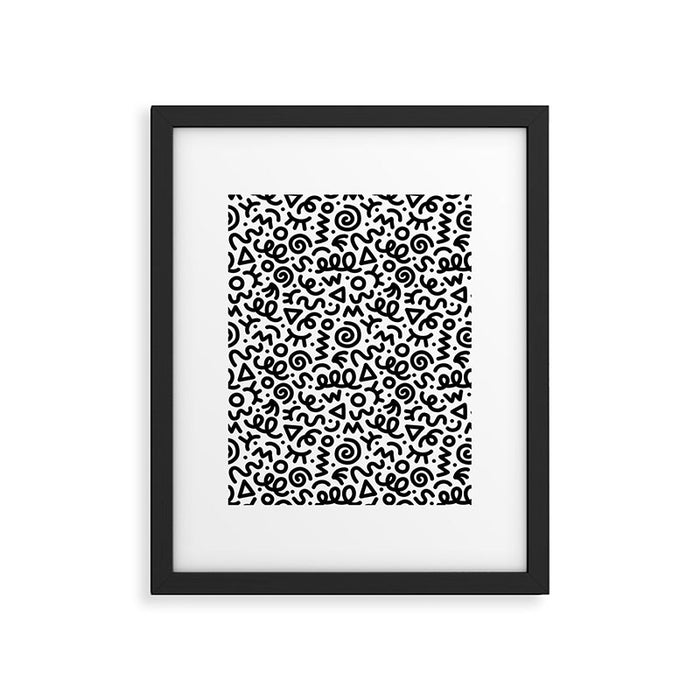 Fun black and white doodle art pattern Framed Art Print Gallery Image 1