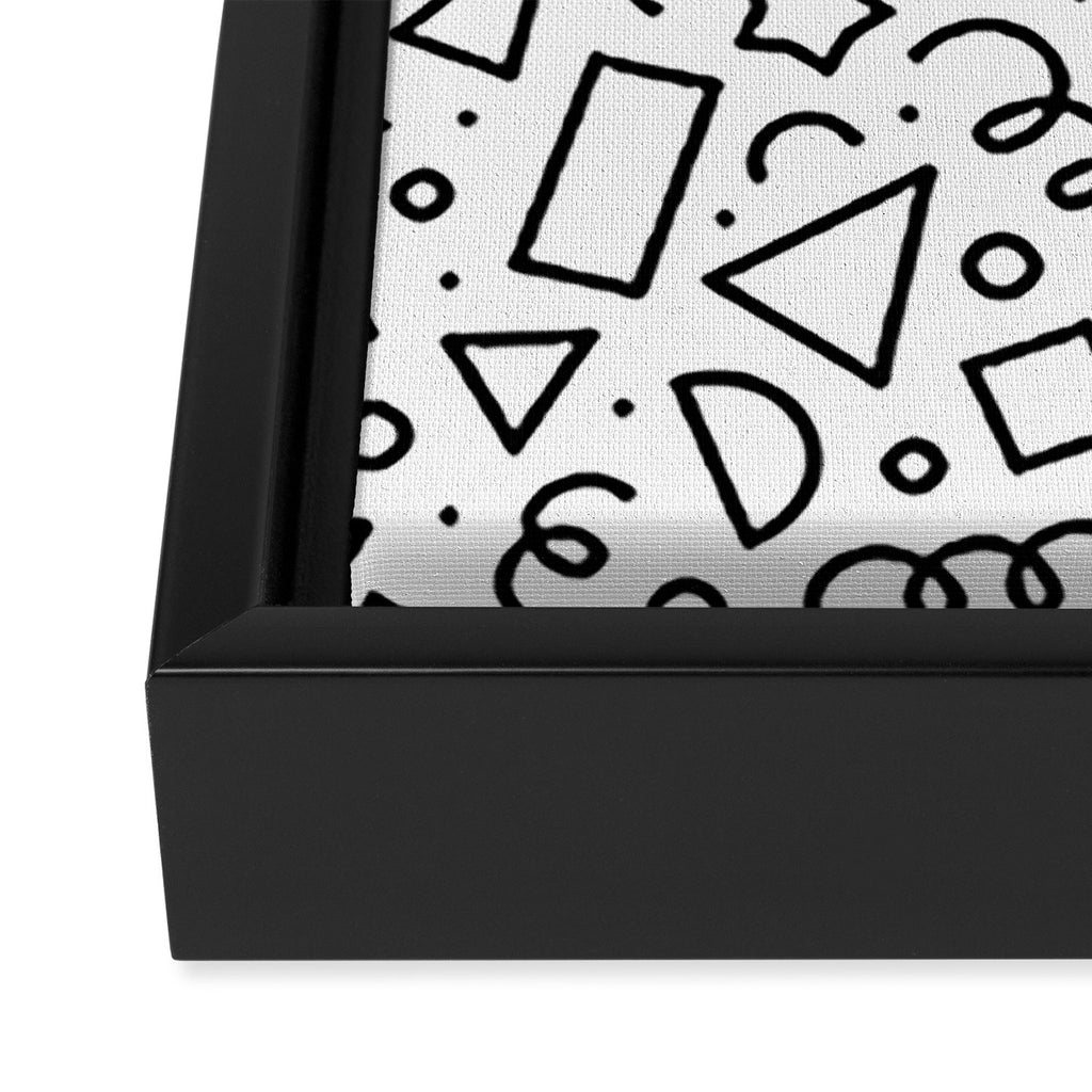 Fun black and white doodle shape  pattern Framed Canvas Print Gallery Image 3