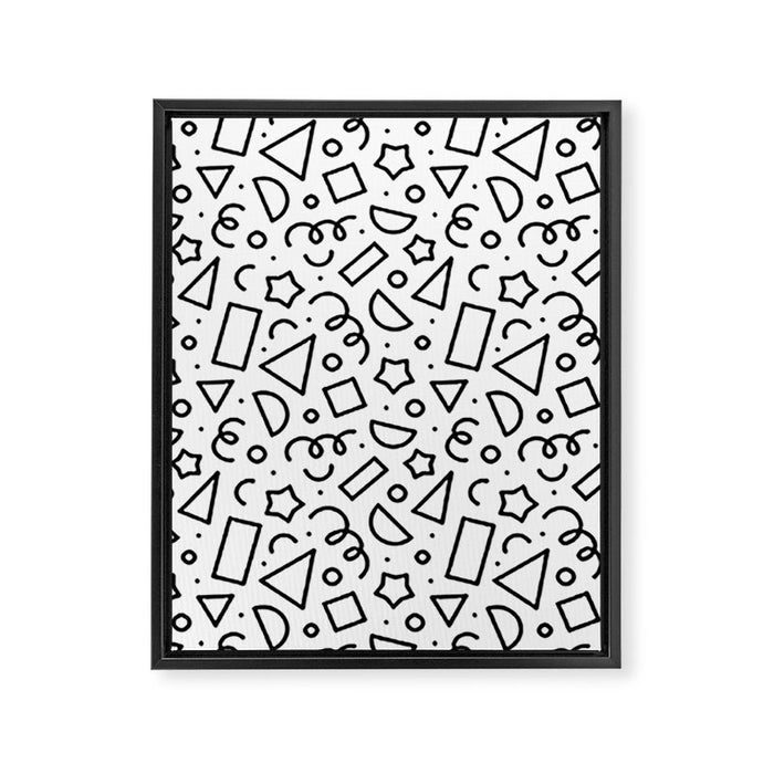 Fun black and white doodle shape  pattern Framed Canvas Print Gallery Image 1