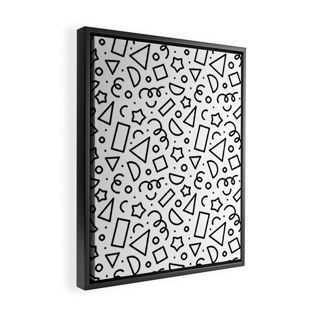 Fun black and white doodle shape  pattern Framed Canvas Print Gallery Image 2