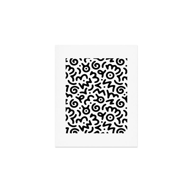 Fun black and white doodle symbol art pattern Art Print Gallery Image 1
