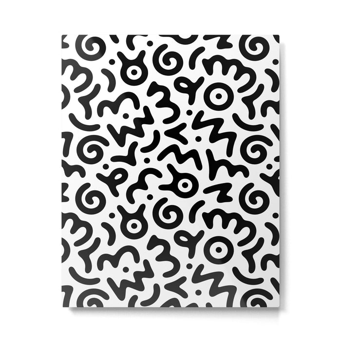 Fun black and white doodle symbol art pattern Metal Print Gallery Image 1