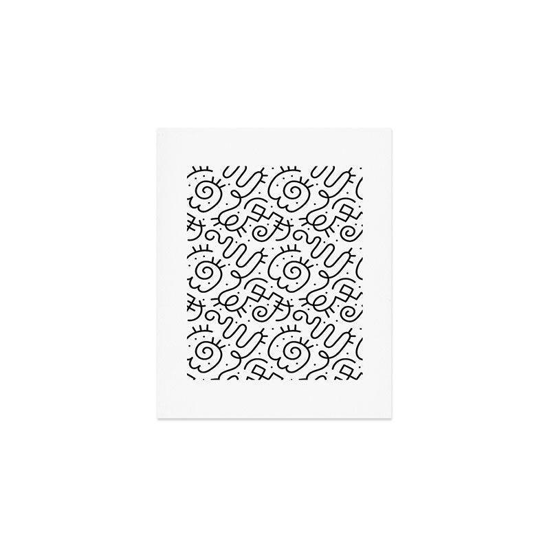 Fun black and white line doodle art pattern Art Print Gallery Image 1