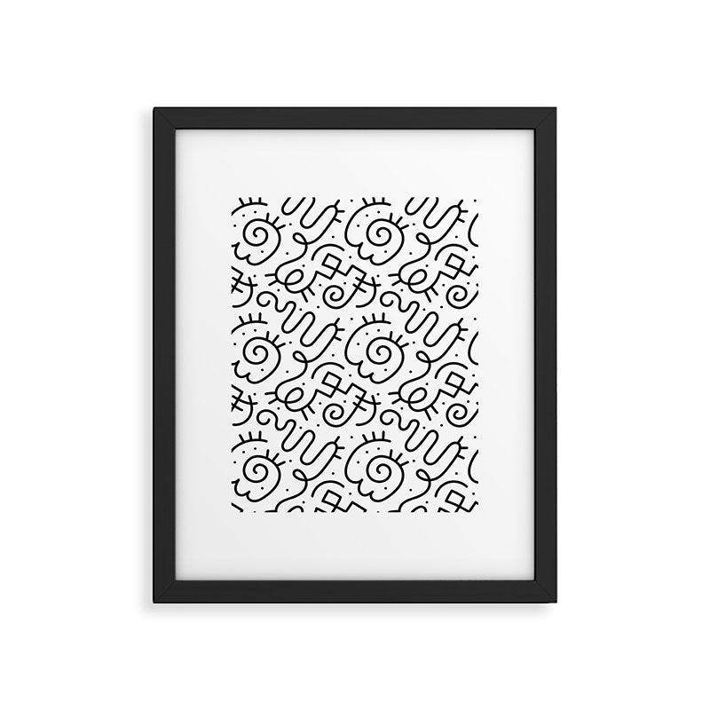 Fun black and white line doodle art pattern Framed Art Print Gallery Image 6