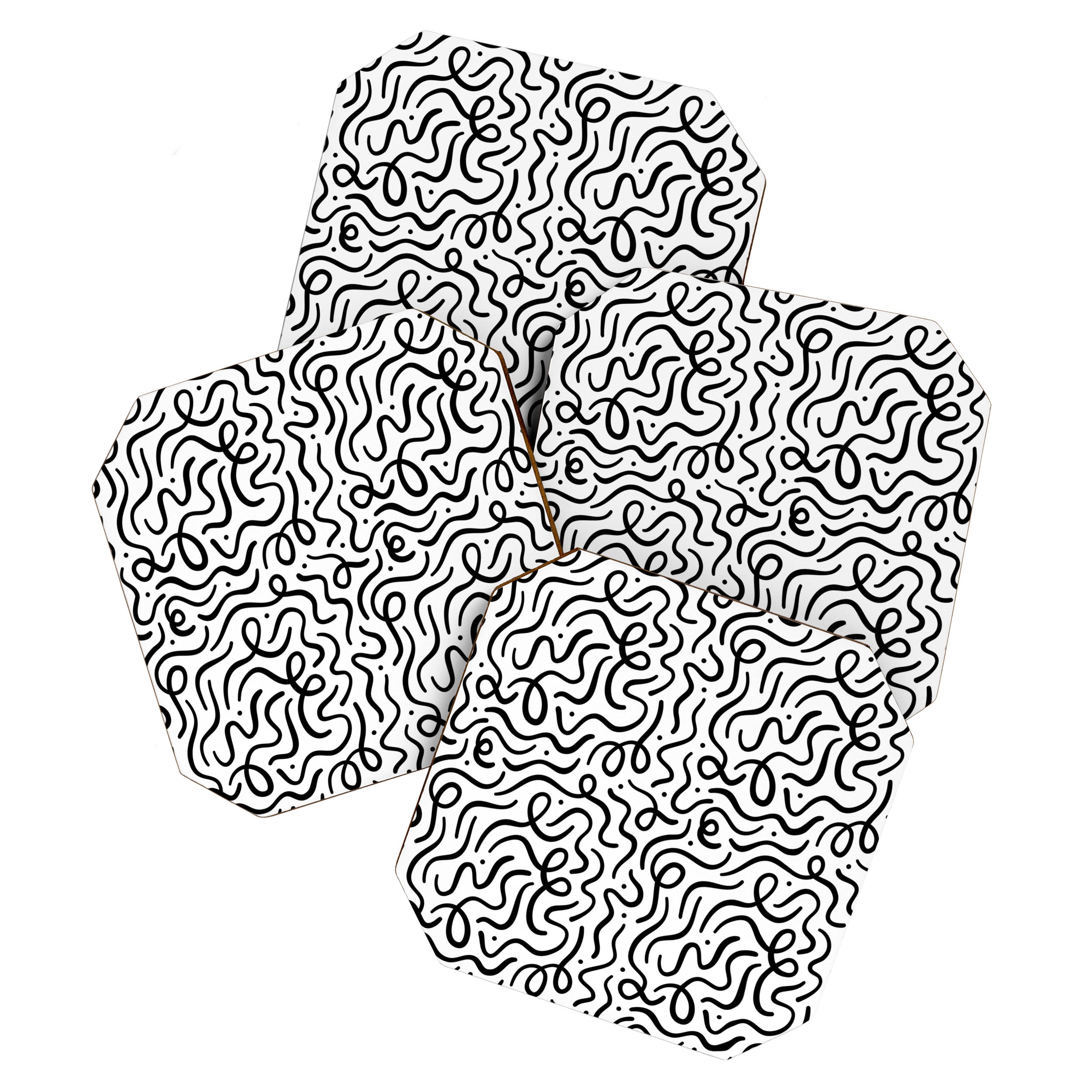 Fun black line doodle art pattern Coaster Gallery Image 1