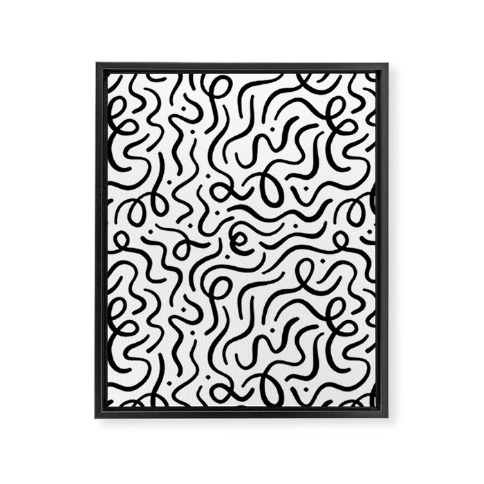 Fun black line doodle art pattern Framed Canvas Print Gallery Image 1