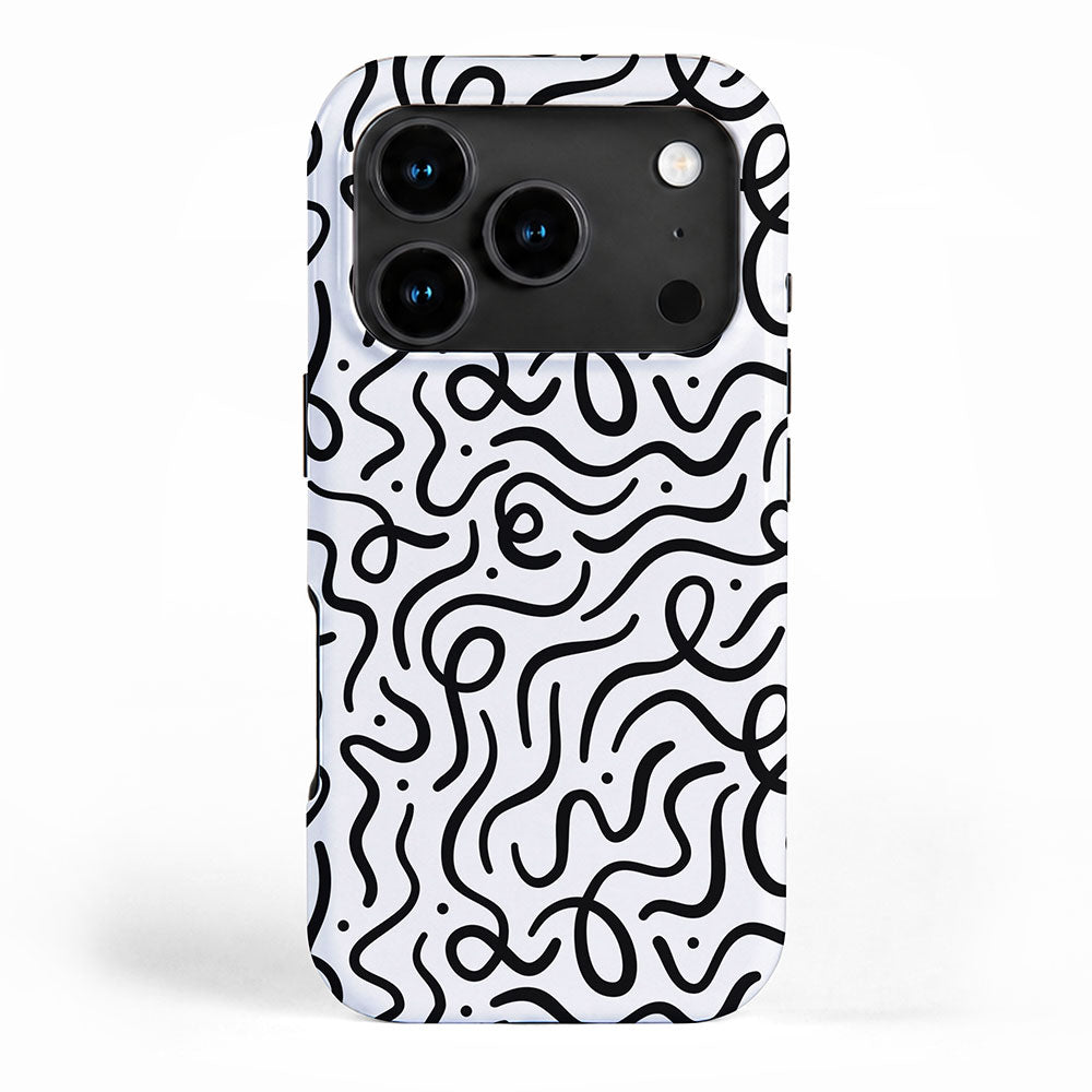 Fun black line doodle art pattern iPhone Case Gallery Image 1