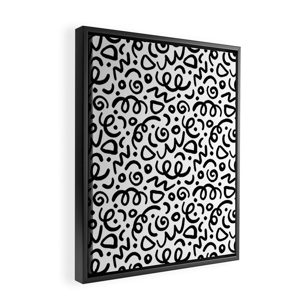 Fun black line doodle art pattern Framed Canvas Print Gallery Image 2