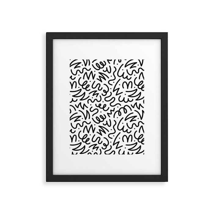 Fun black line doodle art pattern Framed Art Print Gallery Image 1