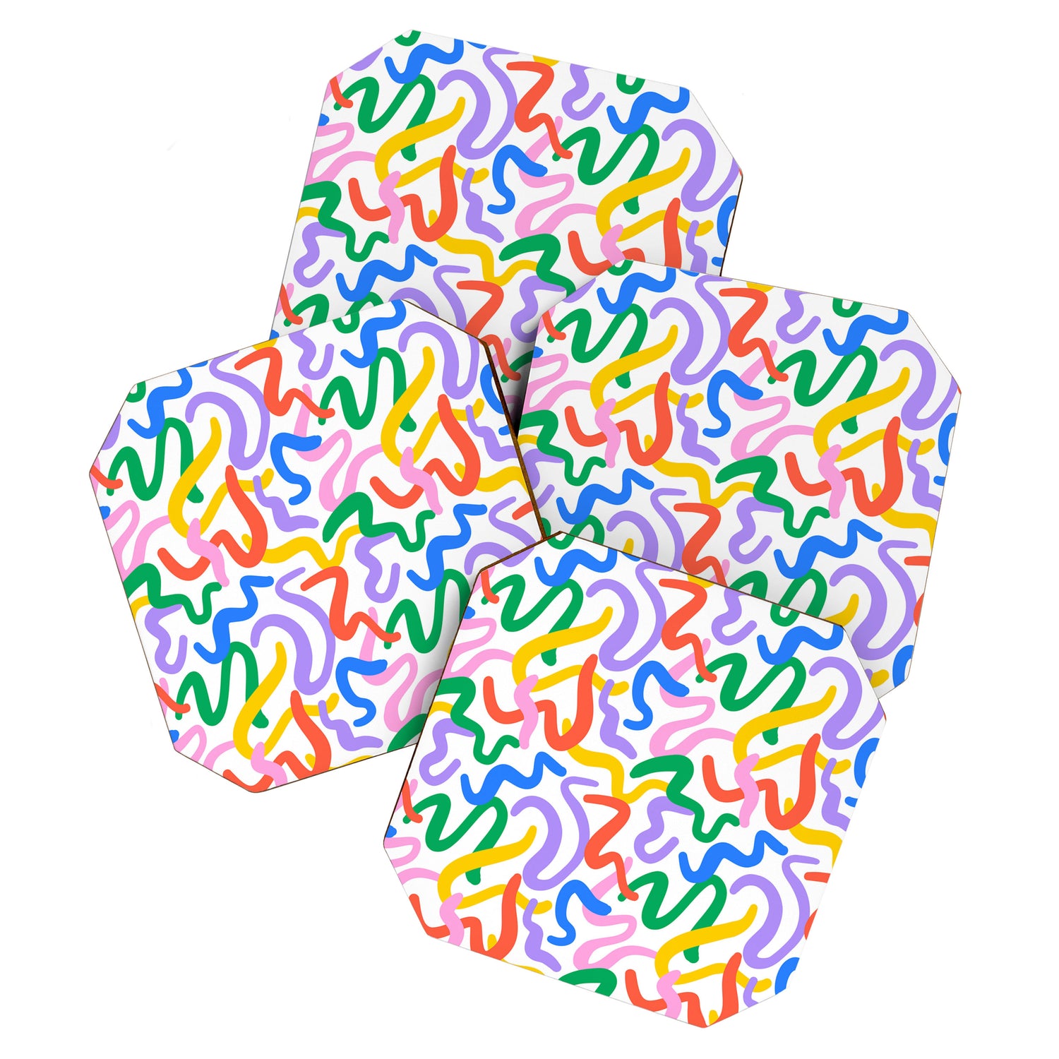 Fun colorful abstract line doodle pattern Coaster Gallery Image 1