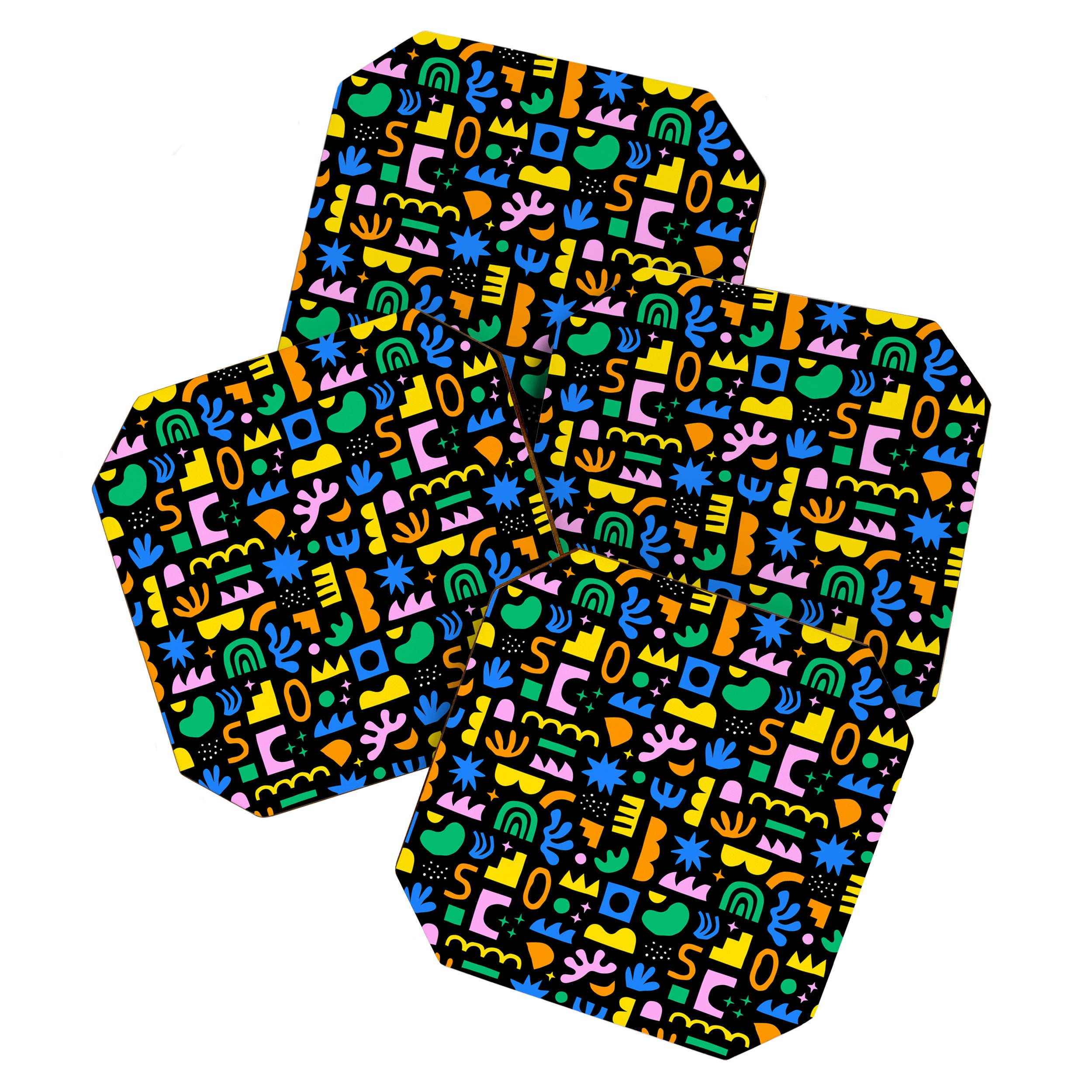 Fun colorful abstract summer shape pattern Coaster Gallery Image 1