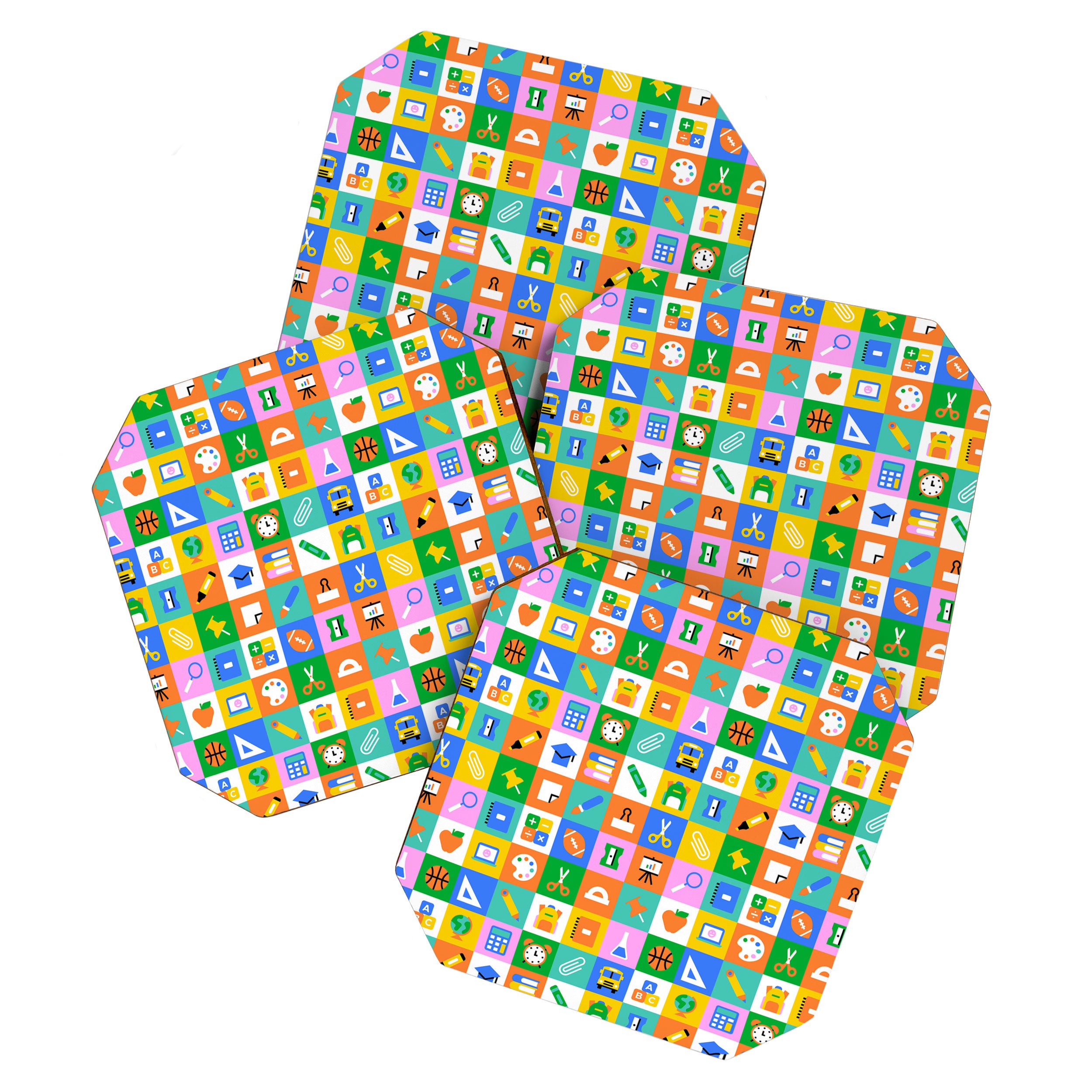 Fun colorful back to school mosaic pattern Coaster Gallery Image 1