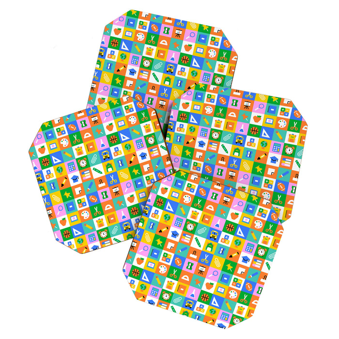 Fun colorful back to school mosaic pattern Coaster Gallery Image 1