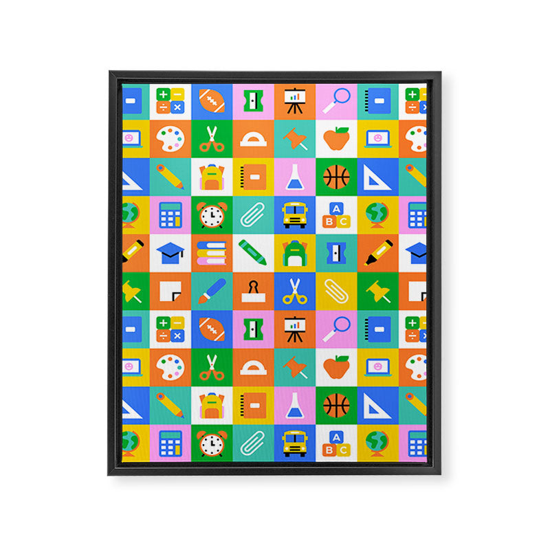 Fun colorful back to school mosaic pattern Framed Canvas Print Gallery Image 8