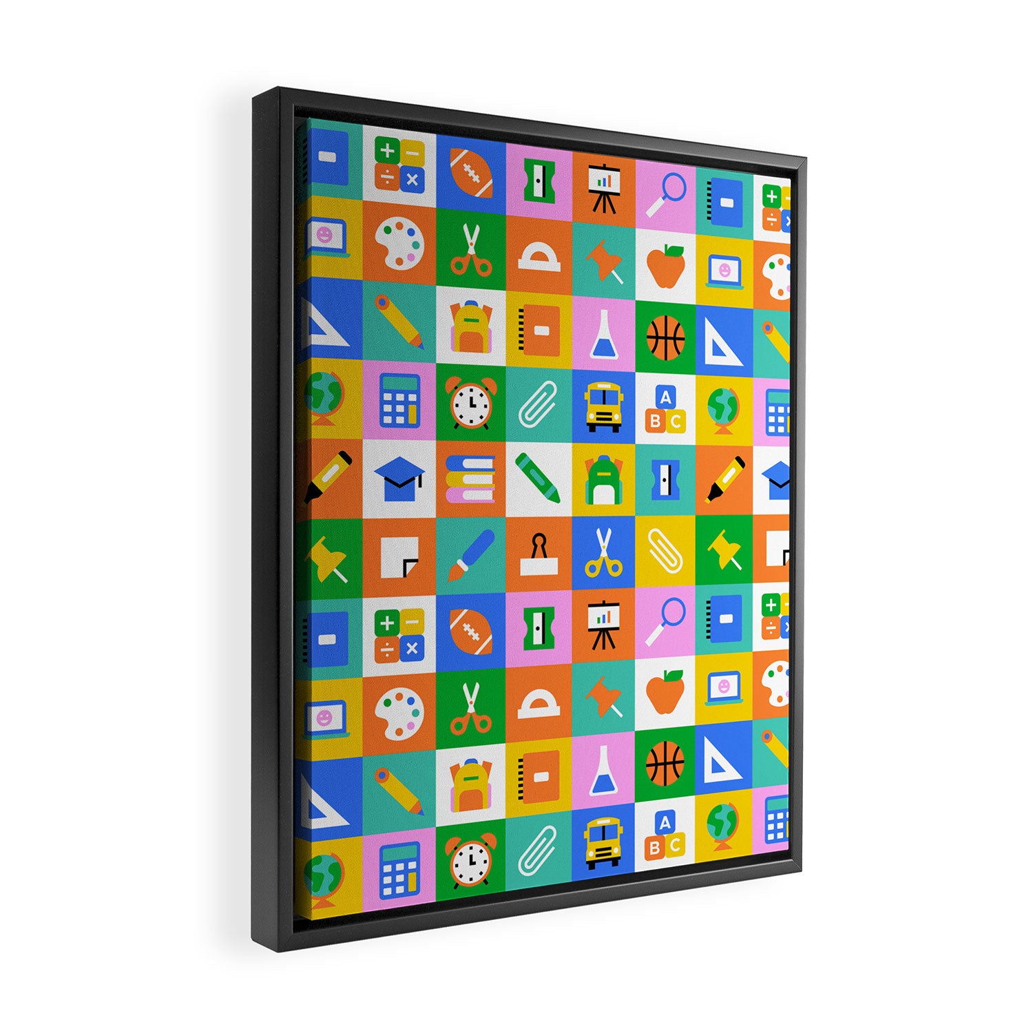 Fun colorful back to school mosaic pattern Framed Canvas Print Gallery Image 2