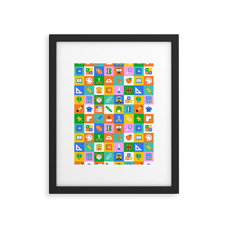 Fun colorful back to school mosaic pattern Framed Art Print Gallery Image 6