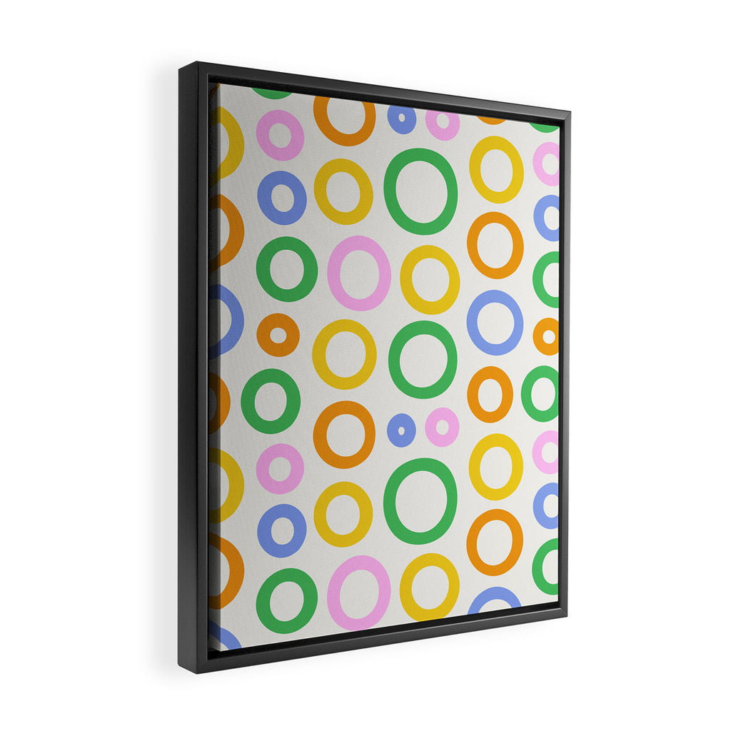 Fun colorful circle cartoon doodle pattern Framed Canvas Print Gallery Image 2
