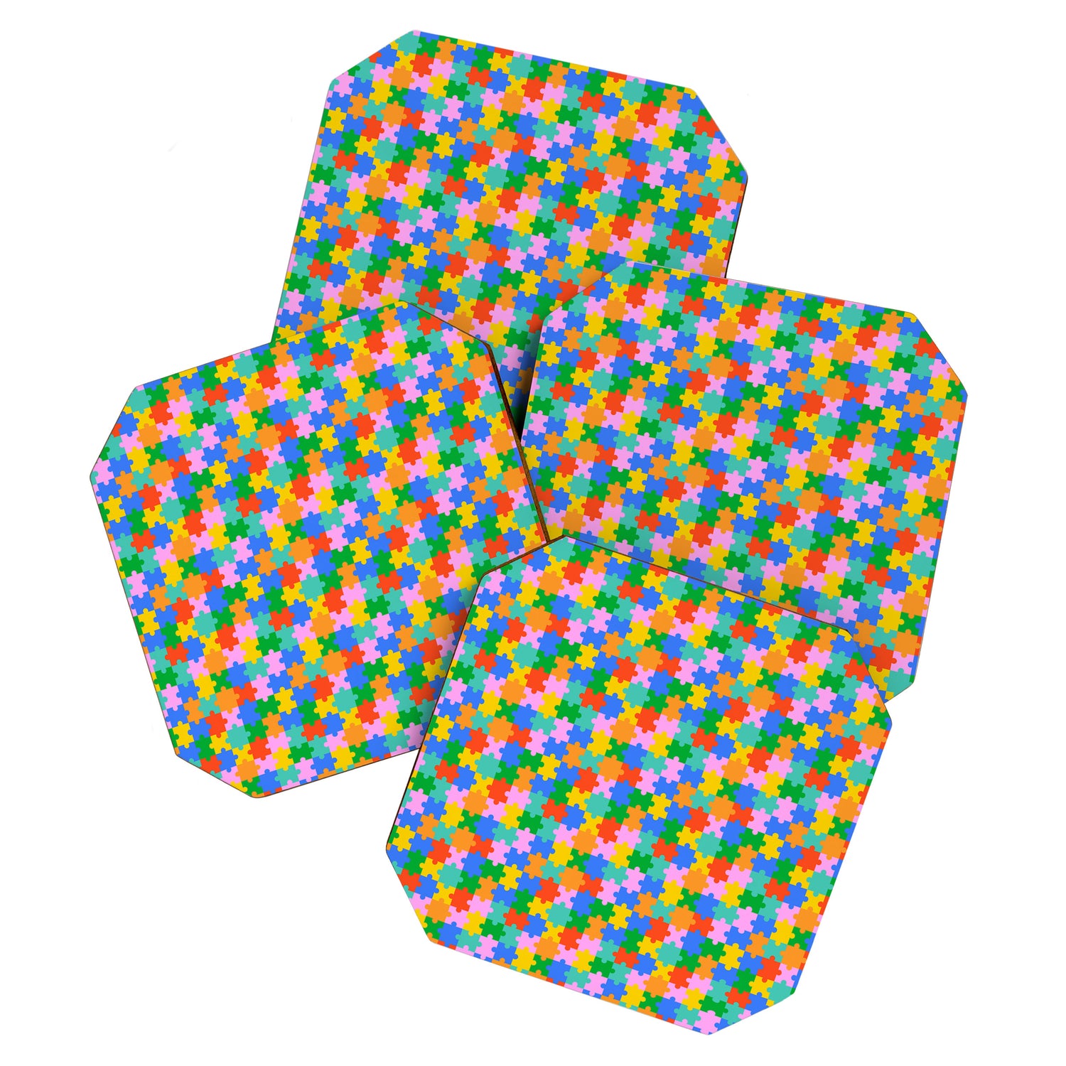 Fun colorful puzzle piece shape pattern Coaster Gallery Image 1