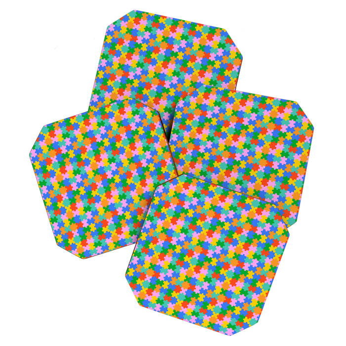 Fun colorful puzzle piece shape pattern Coaster Gallery Image 1
