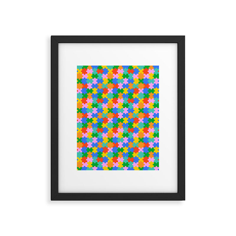 Fun colorful puzzle piece shape pattern Framed Art Print Gallery Image 6