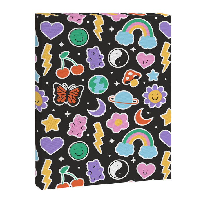Fun retro cartoon doodle sticker pattern Canvas Print Gallery Image 1