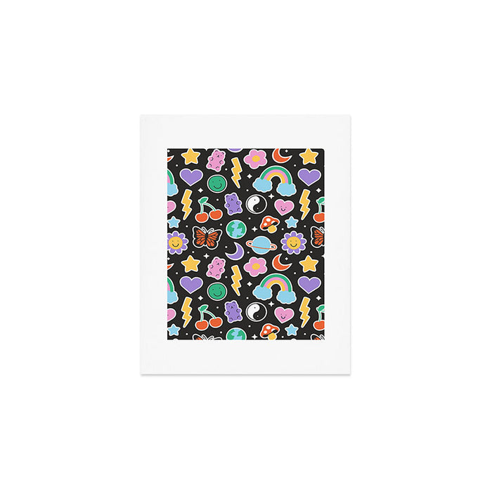 Fun retro cartoon doodle sticker pattern Art Print Gallery Image 1