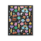 Fun retro cartoon doodle sticker pattern Framed Canvas Print Gallery Image 8