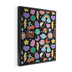 Fun retro cartoon doodle sticker pattern Framed Canvas Print Gallery Image 2