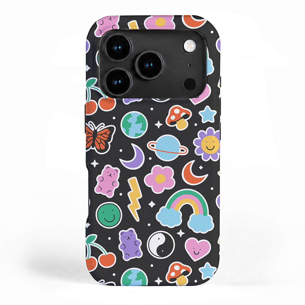 Fun retro cartoon doodle sticker pattern iPhone Case Gallery Image 1