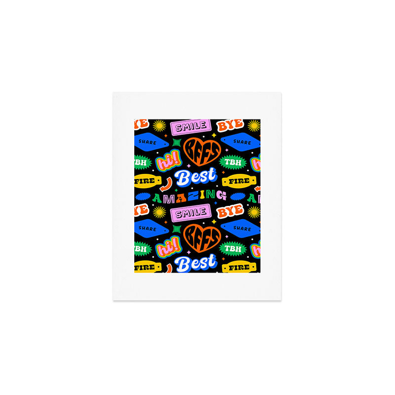 Fun retro quote sticker pattern Art Print Gallery Image 1
