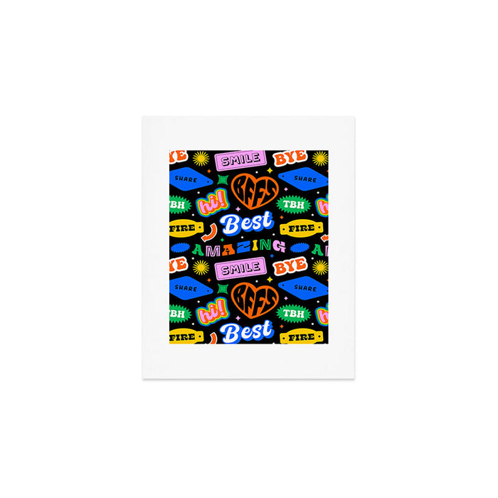 Fun retro quote sticker pattern Art Print Gallery Image 1