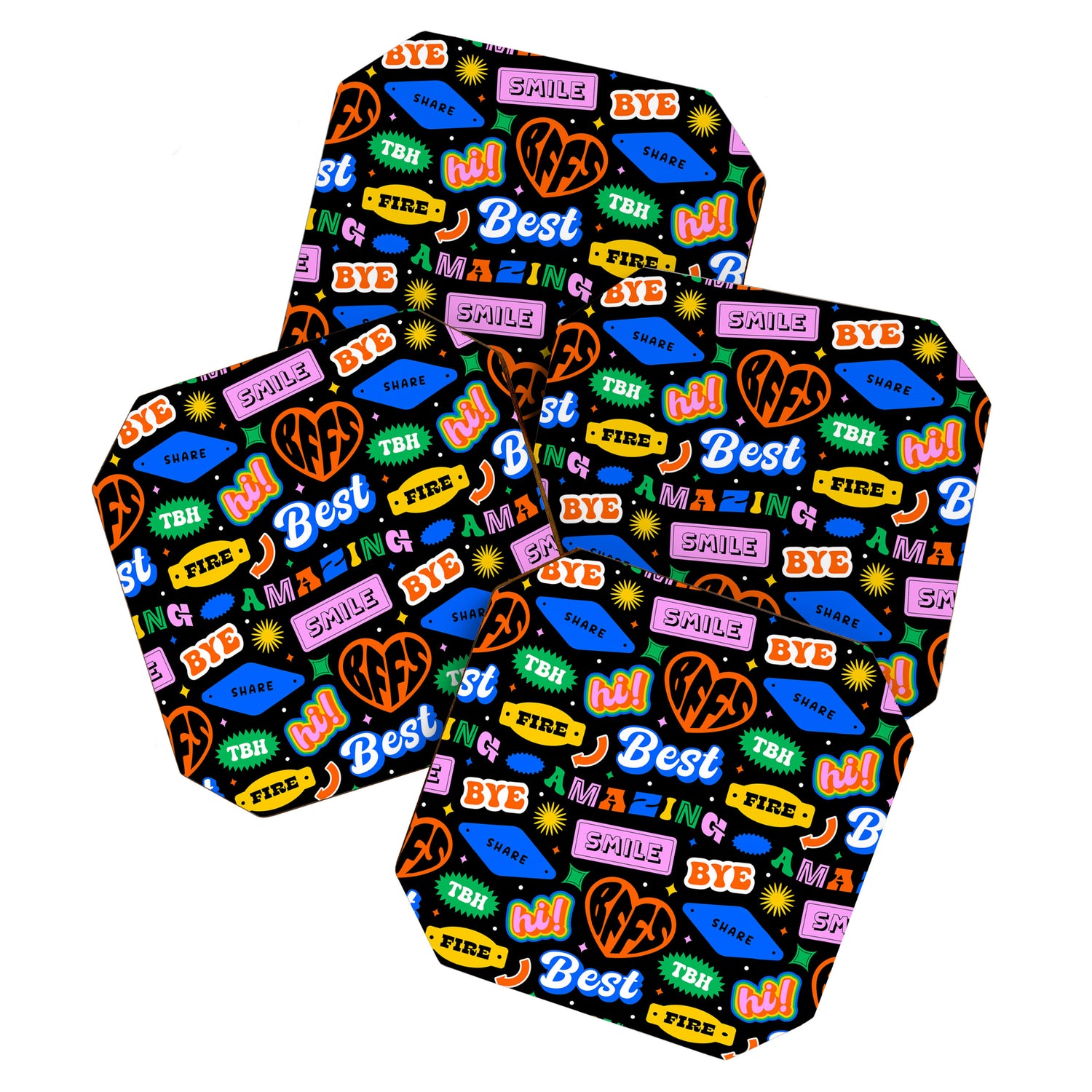 Fun retro quote sticker pattern Coaster Gallery Image 1