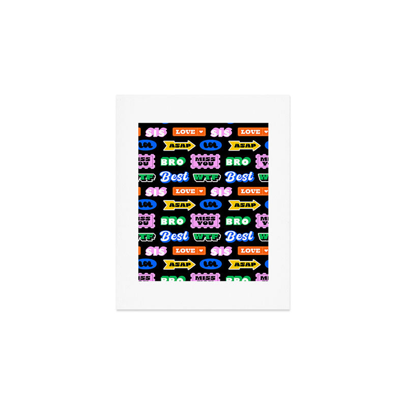 Fun retro quote sticker pattern Art Print Gallery Image 1