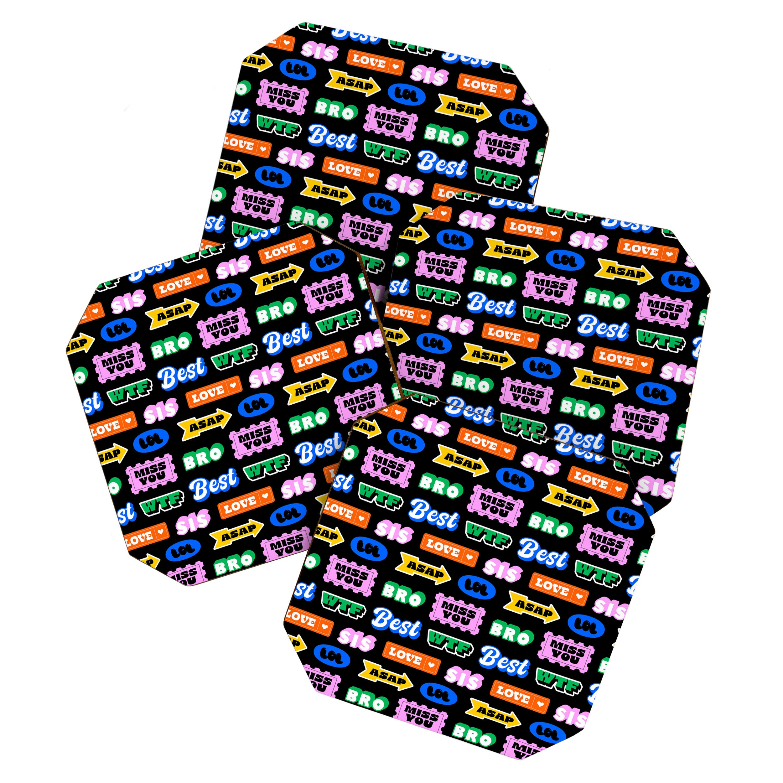 Fun retro quote sticker pattern Coaster Gallery Image 1