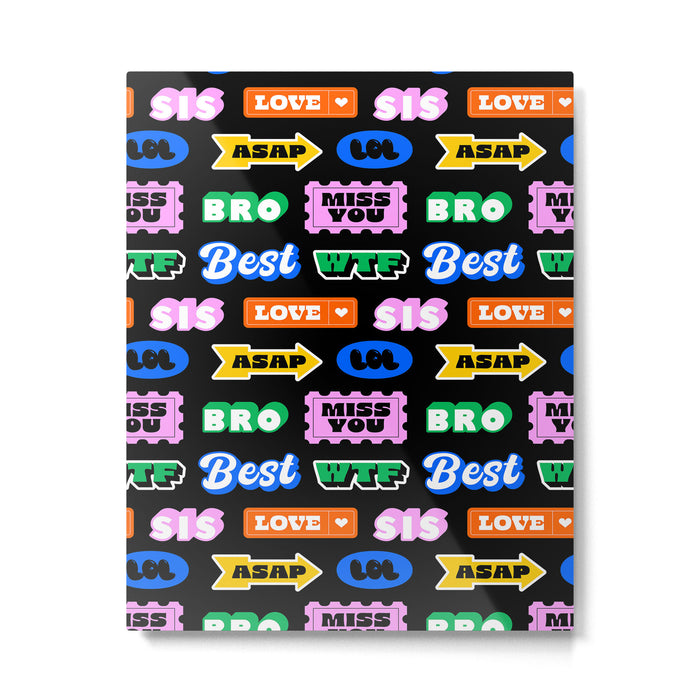 Fun retro quote sticker pattern Metal Print Gallery Image 1