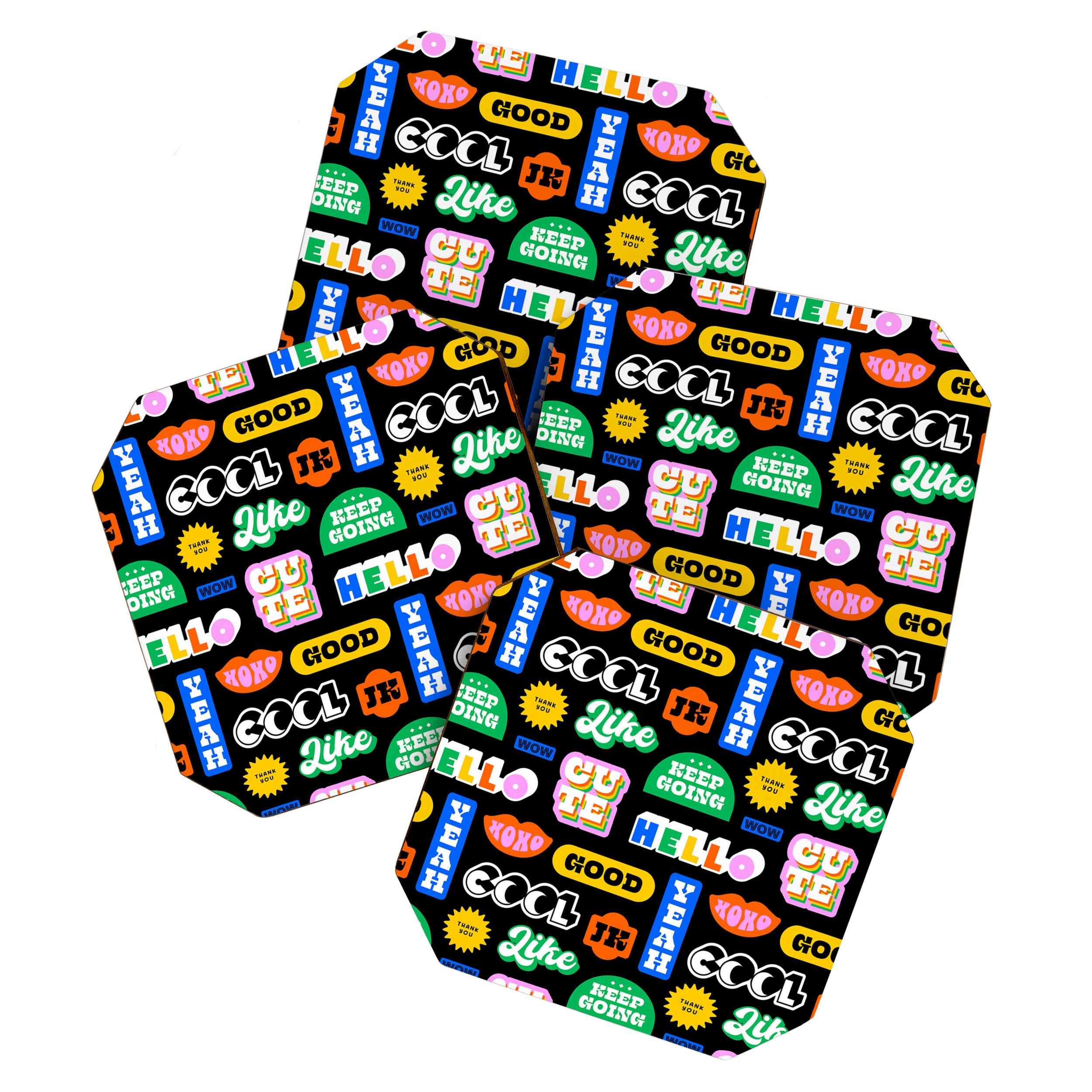 Fun retro quote sticker pattern Coaster Gallery Image 1
