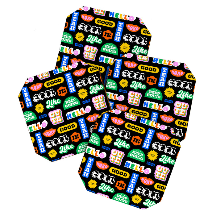 Fun retro quote sticker pattern Coaster Gallery Image 1