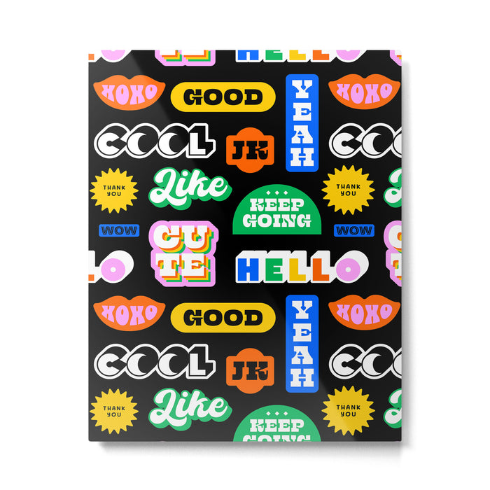 Fun retro quote sticker pattern Metal Print Gallery Image 1