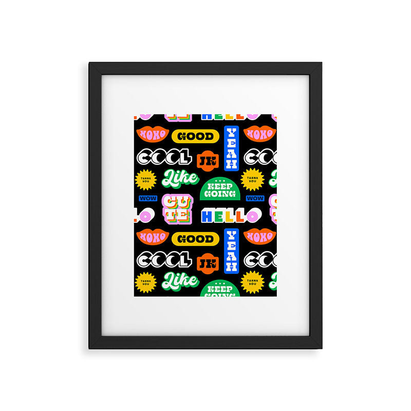 Fun retro quote sticker pattern Framed Art Print Gallery Image 6