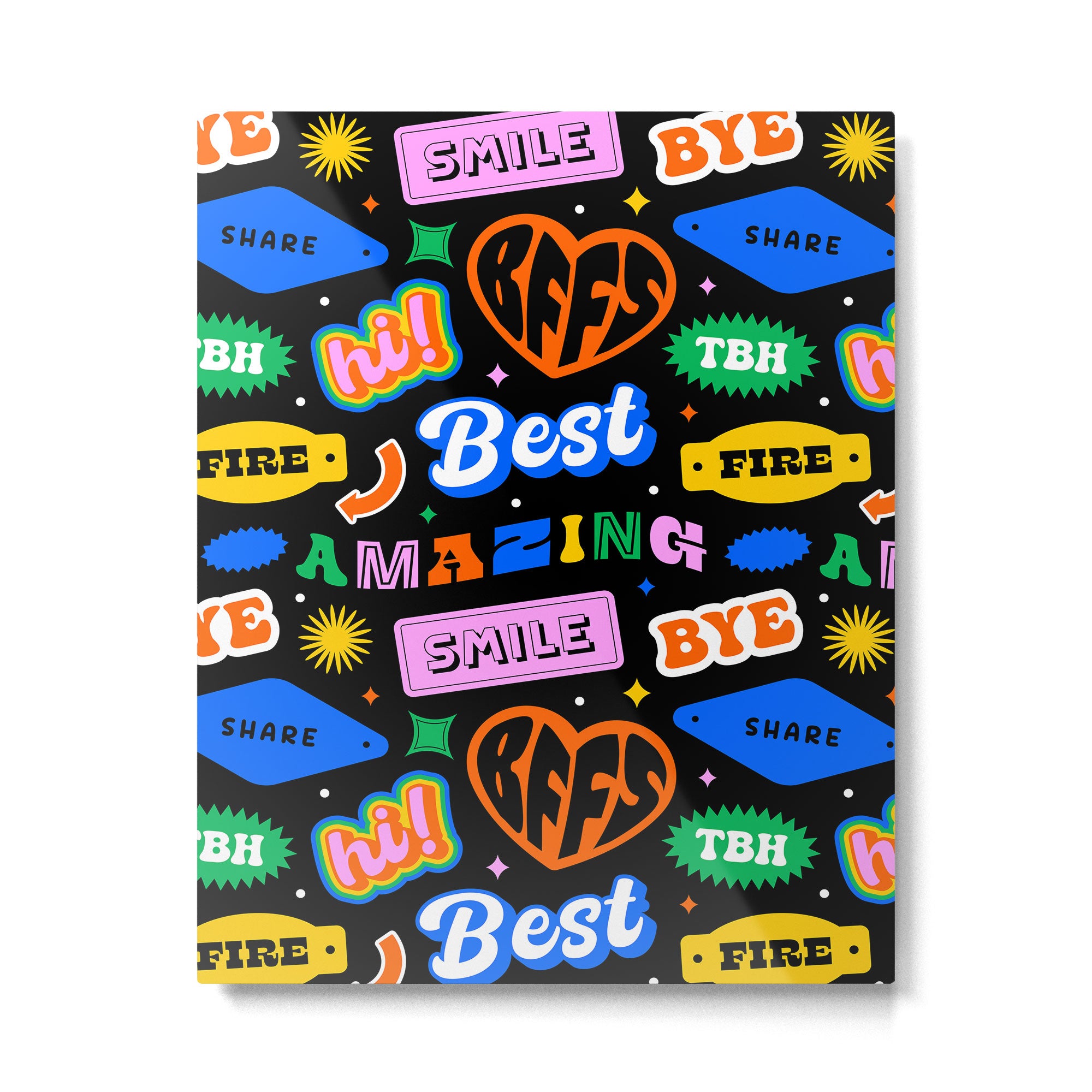Fun retro quote sticker pattern Metal Print Gallery Image 6