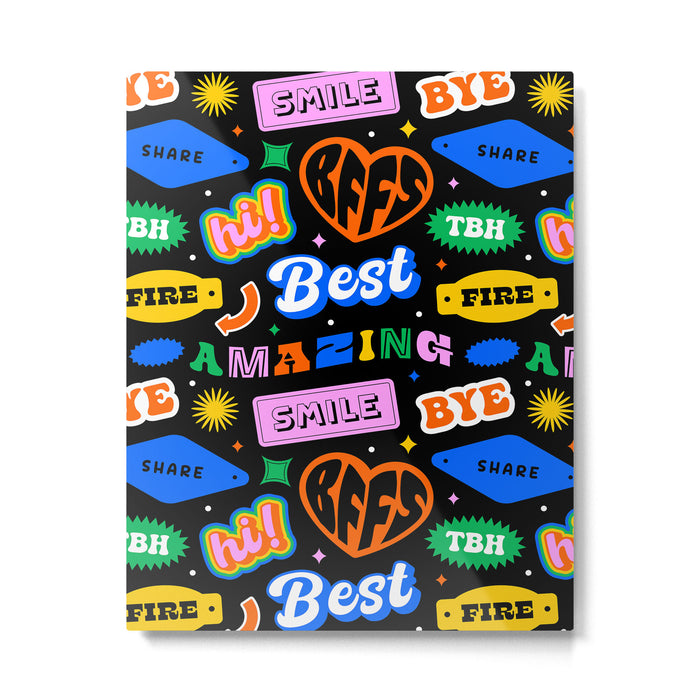 Fun retro quote sticker pattern Metal Print Gallery Image 1