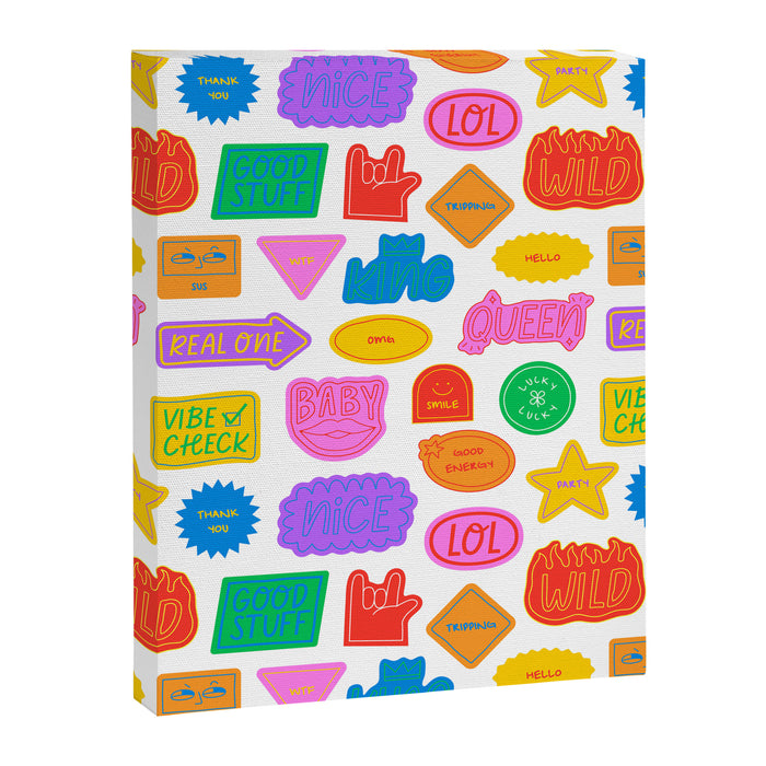 Fun retro sticker quote cartoon pattern Canvas Print Gallery Image 1